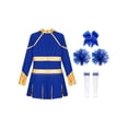 thumbnail image 5 of iiniim Kids Girls Long Sleeve Cheerleading Uniform Dance Party Dress with Pom Pom Headwear Socks B Blue 14, 5 of 6