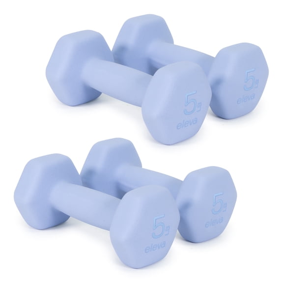 Set De Mancuerna Hexagonal ELEVA  ELEVA-K4OS5 Cubierto De Neopreno 5 Lb Color Azul Maya