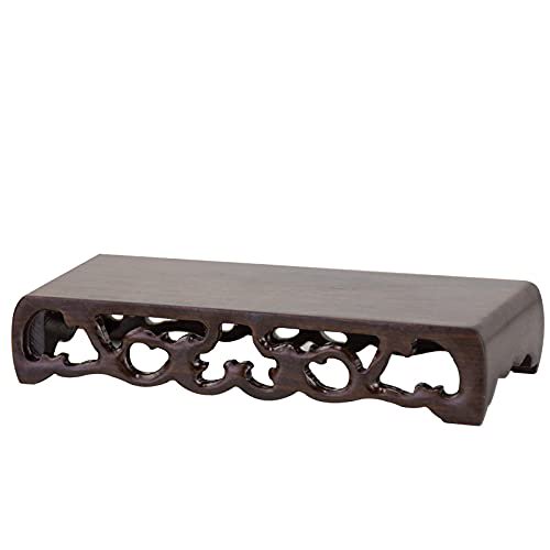 GOLDY&WENDY Chinese Black Catalpa Wood Scroll Rectangular Small Base Carved Wooden Vase Flower Pot Buddha Ornament Display Stand