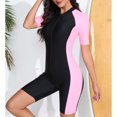 thumbnail image 4 of Traje de baño deportivo de una pieza con protección contra erupciones para mujer, traje de baño para surf, traje de baño de manga corta con cremallera frontal acolchada, 4 of 5