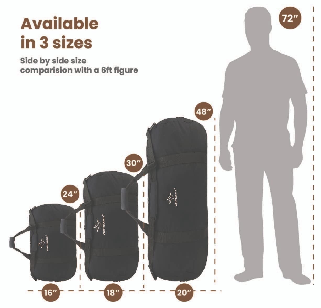 (2 pack) WHITEDUCK Heavy Duty Canvas Duffel Bag for Men and Women - Foldable Military Army Style Duffel Bag, with Full Length Zipper- Outdoors, Travel, Gym & Storage (Large 30" x 18", Black)