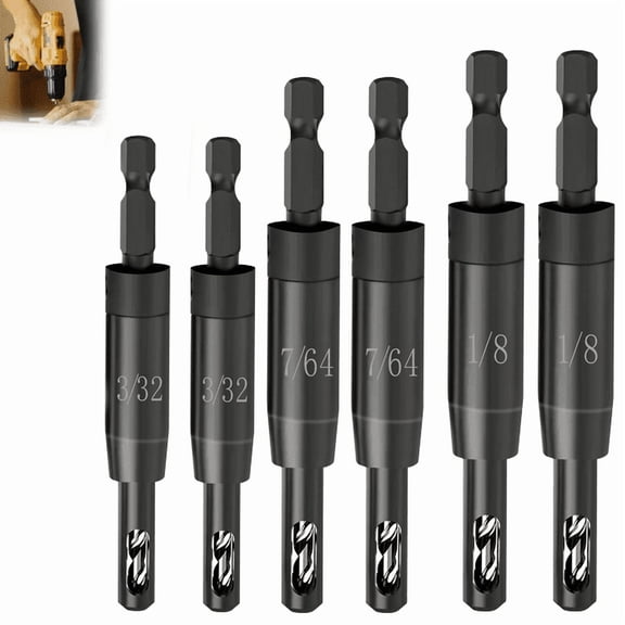8-Piece Self Centering Drill Bit Set, Durable HSS VIX Bit with Hex Key, 3/32”, 7/64”, 1/8” Center Drill Bits, 1/4 Inch Hex Shank for Precise Cabinet and Door Installation