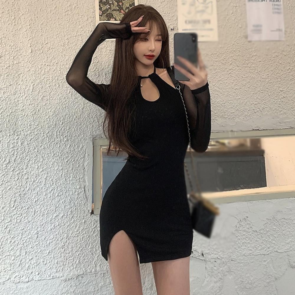 Fashion Women'S Long Sleeves Sexy Halter Neck Mini Dress Bodycon Party  Clubwear Mini Dress