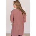 thumbnail image 3 of Women's Mineral Red Solid Color Waffle Knit Cardigan with Pocket - [ZhiHiMeRi] | (US 12-14)L, 3 of 7
