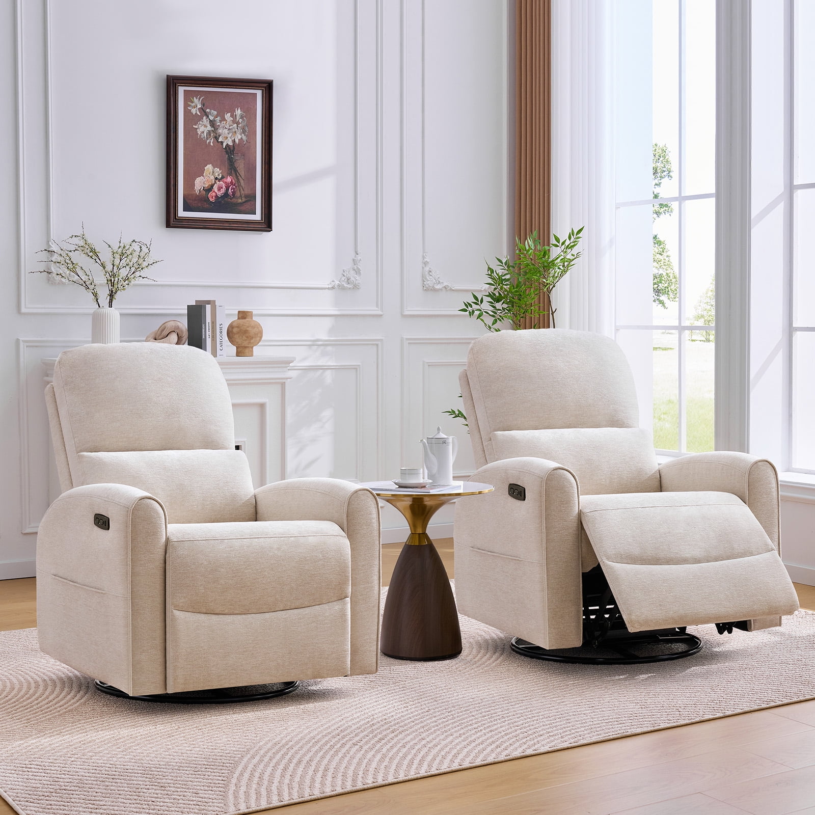 Aemeios Power Recliner Swivel Rocker Glider Chair Chenille Nursery Recliner, Camel