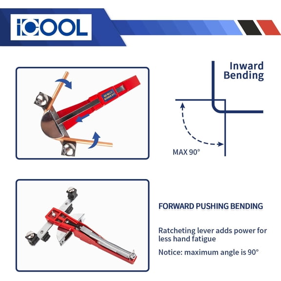 ICOOL Tubing Bender Kit Hand Tool 1/4 to 7/8 Inch for Soft Copper Aluminum HVAC Refrigeration System Maintenance, with Tube Cutter