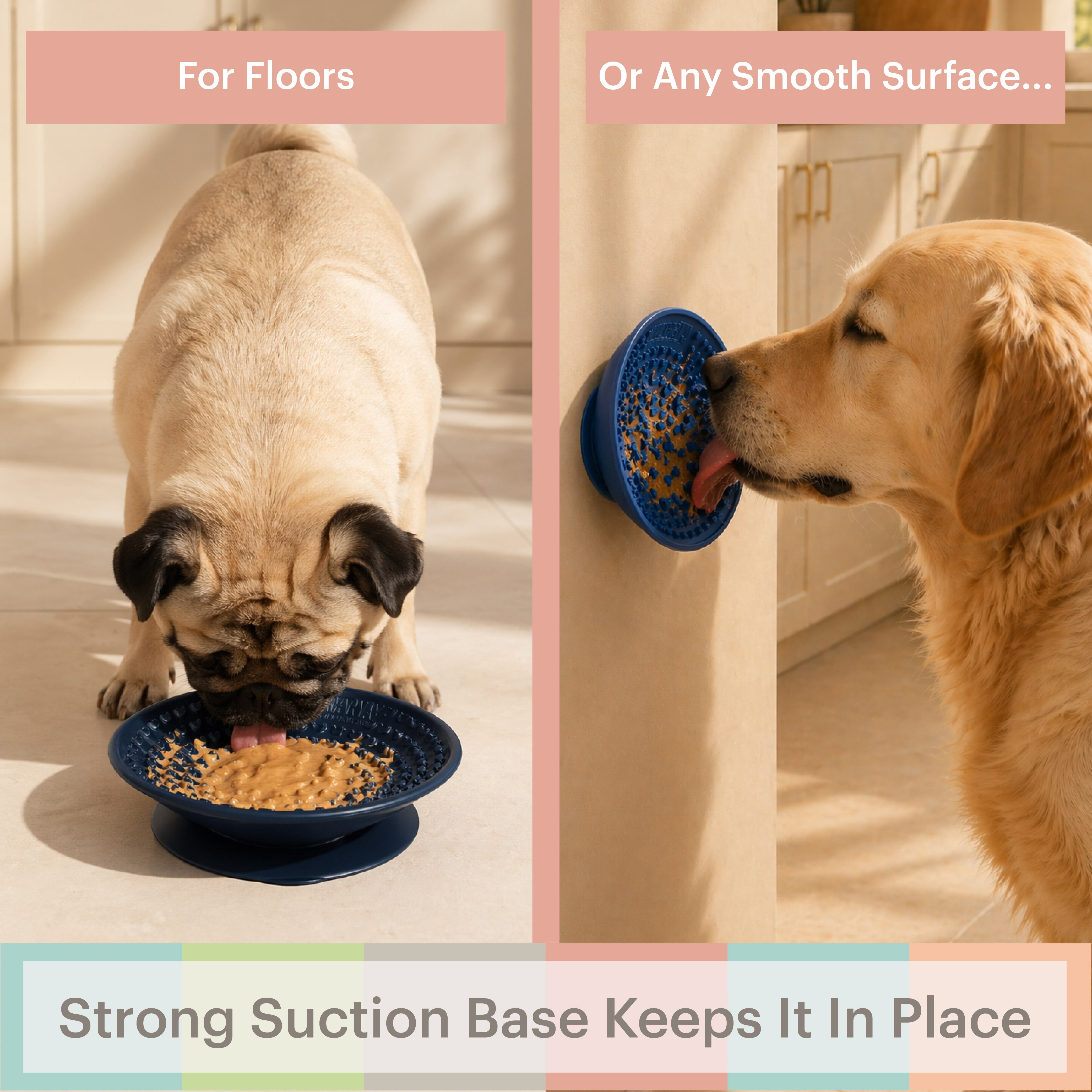Occupy Lick Bowl for Cats in Navy with Suction Bottom and Slow Feeder