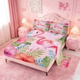 thumbnail image 2 of meiyoeat Watercolor Flamingo Tropical Pattern Bed Sheets,Pink Floral Print Full Size Sheets For Girl,4-Piece,1 Flat Sheet,1 Fitted Sheet and 2 Pillowcases, 2 of 6