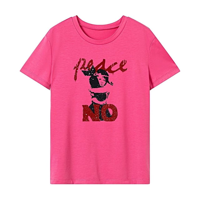 Camiseta de mujer ropa de verano camiseta transpirable con cuello redondo para regalo de oficina para mujer XL