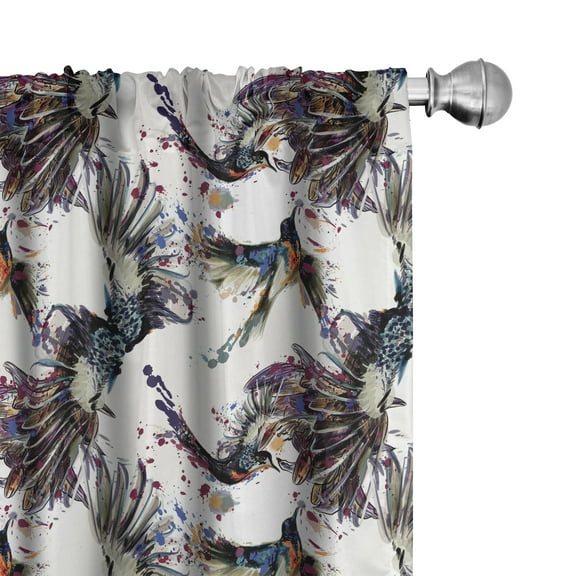 Ambesonne Watercolor Curtains, Lilly with Birds, Pair of 28"x63", Multicolor