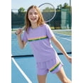 thumbnail image 2 of Girls 2 Piece Outfits Set Girl Casual T Shirt and Kids Rainbow Shorts Summer Clothes for Girls 7-14Y, 2 of 7