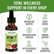 NaturalSlim Liquid B12 Vitamins with Vitamin D - Metab-12 Methylcobalamin 2500 mcg B12 Sublingual Drops for Metabolism, Energy, Immune Support - Berry Flavor 1 fl oz