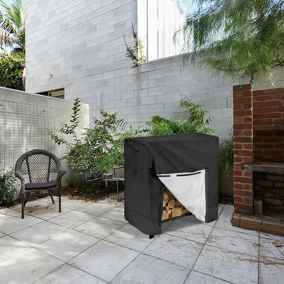 LiUMX Outdoor Heavy Duty Weatherproof Firewood Log Rack Cover | 48x24x42 Inch Waterproof Fabric | Anti-Wind Design with Locking Buckles & Openable Front Flap | Black Firewood Storage Cover for Patio