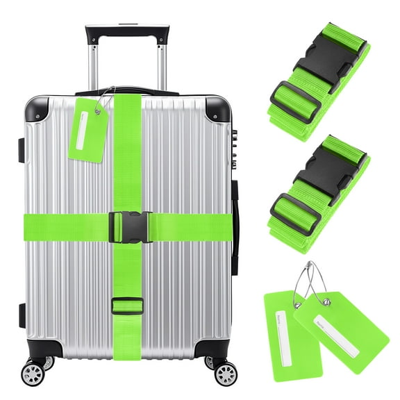 2-Sets Luggage Straps TSA Approved, Luggage Straps Suitcase Tags Set Adjustable Suitcase Belt [Bright Green]