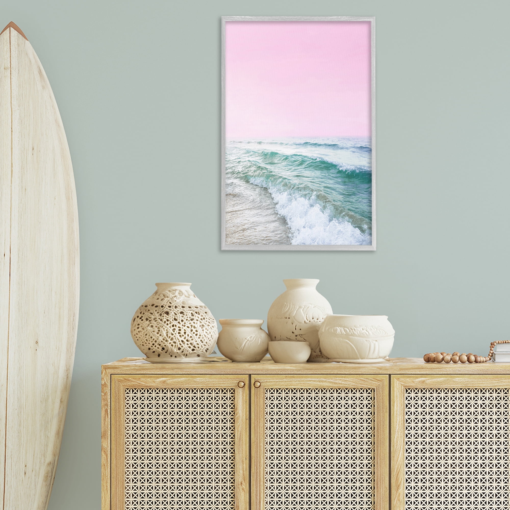 Stupell Industries Pink Winter Sea Coastal Photography Gray Framed Art Print Wall Art, 20 x 30