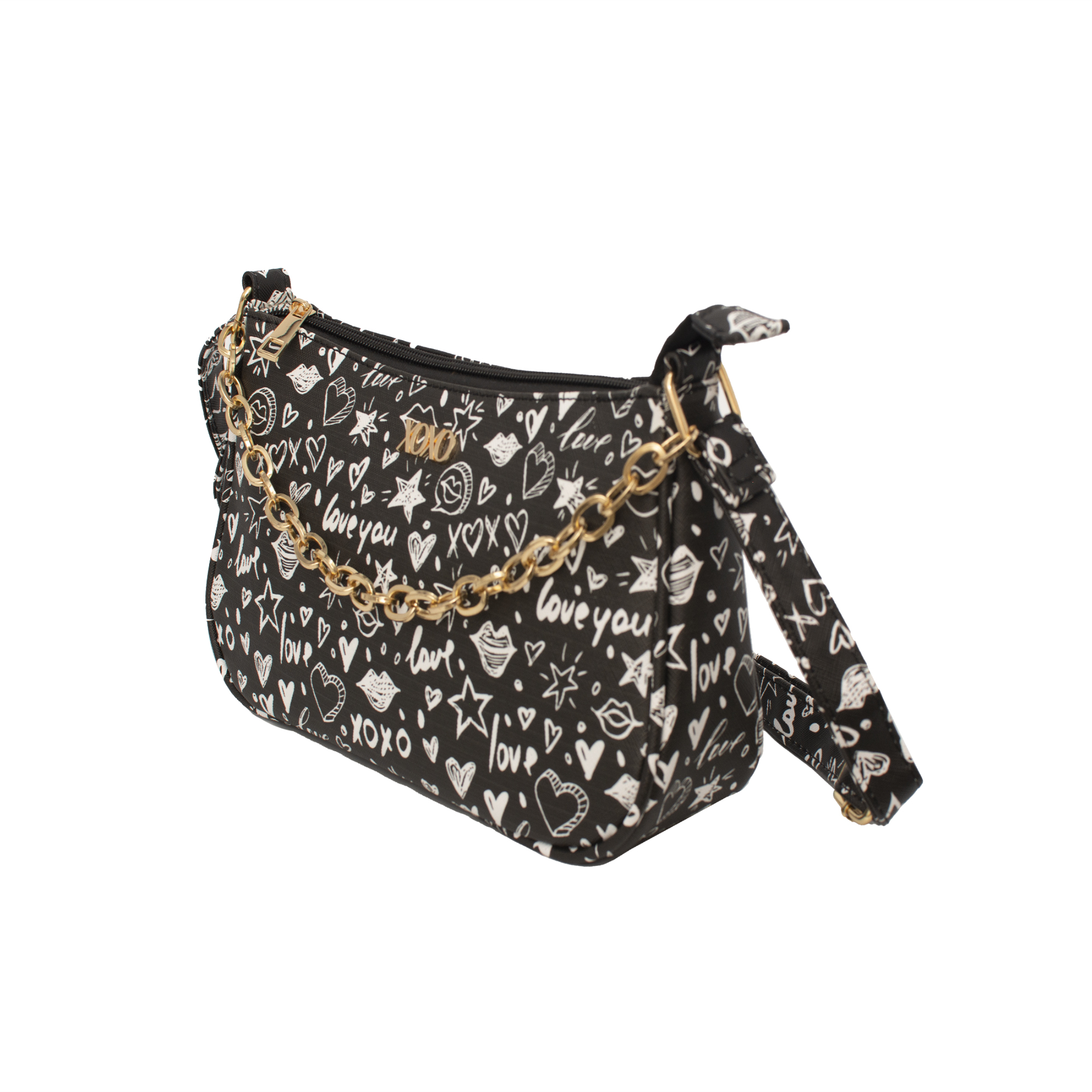 XOXO Women's Vegan Leather Everyday Large Black Graffeti Print Cross Body Handbag