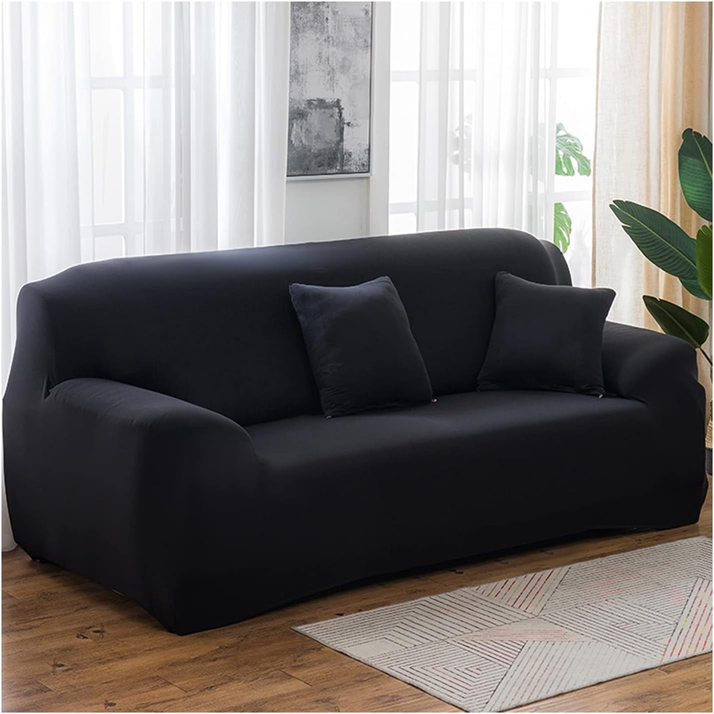 Sofa Cover Slipcover Stretch Elastic 2Seater Chair Loveseat Sofa Couch Furniture Protector Fit, Sofa Slipcover, Home Decor, Black