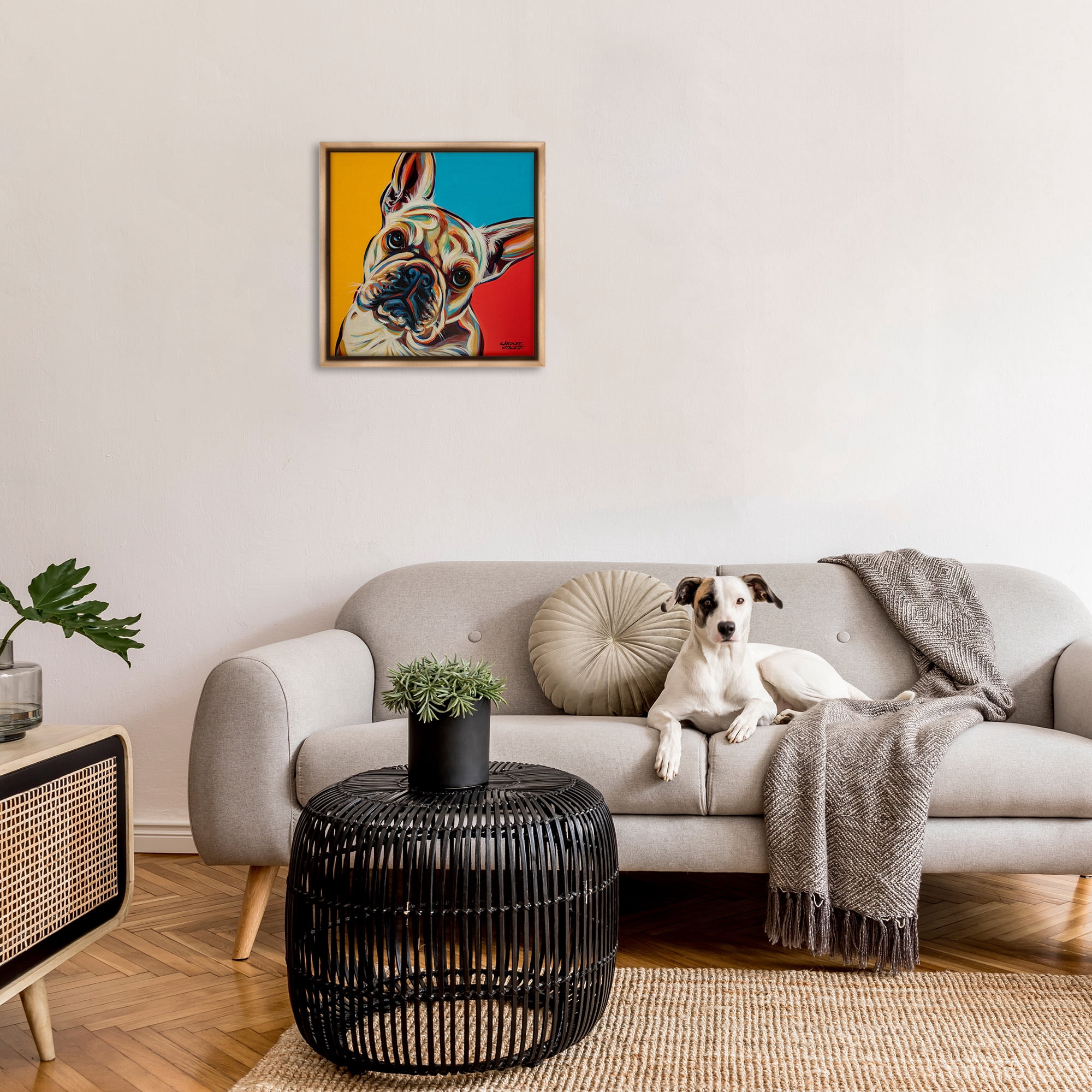Stupell Industries French Bulldog Pop Portrait Animals & Insects Painting Brown Floater Framed Canvas Art Print Wall Art, 25 x 25