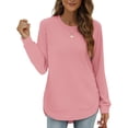 thumbnail image 2 of Women's Sweatshirt Crewneck Curved Hem,Long Sleeve Shirt Womens Loose Top Women Pullover Pink L, 2 of 6