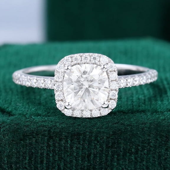 Silvago Jewel Silver 14K White Gold Over Ring - Oval Cut Excellent 2.1 Ct Diamond Ring For Women's - Ever & Ever Halo-Style Engagement Rings - Engagement Wedding Halo Prong Set Ring for Women's