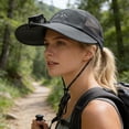 thumbnail image 5 of Solar Powered Wide Brim Hat with Fan, 360° Rotatable Fan Head, Dual Solar and USB Charging 650mAh Battery, Breathable Mesh for Outdoor Hiking Fishing Travel, 5 of 6