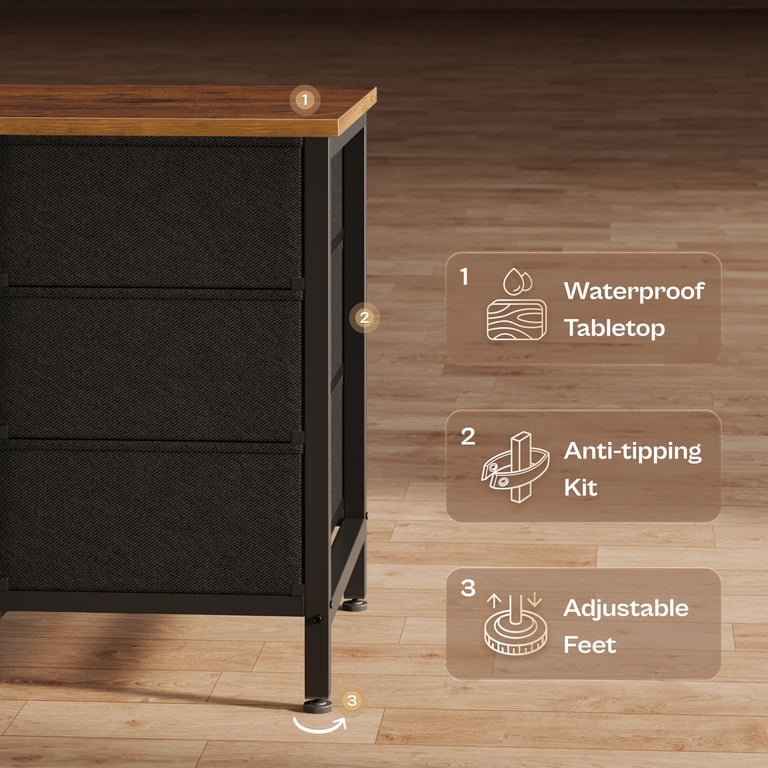 Amadwell 70" Dresser TV Stand, 12 Fabric Drawers, Rustic photo 8