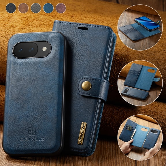ELEHOLD For Google Pixel 10A Wallet Case , Detachable 2-in-1 Vintage Leather Shockproof Flip Card Slots Cover For Google Pixel 10A, Blue