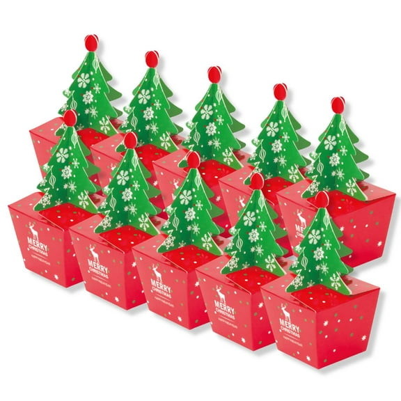 Yucurem 10 Pack Mini Christmas Treat Gift Boxes, 3D Small Christmas Tree Shape Apple Gift Box Xmas Candy Box for Christmas Eve Holiday Party Favors Supplies