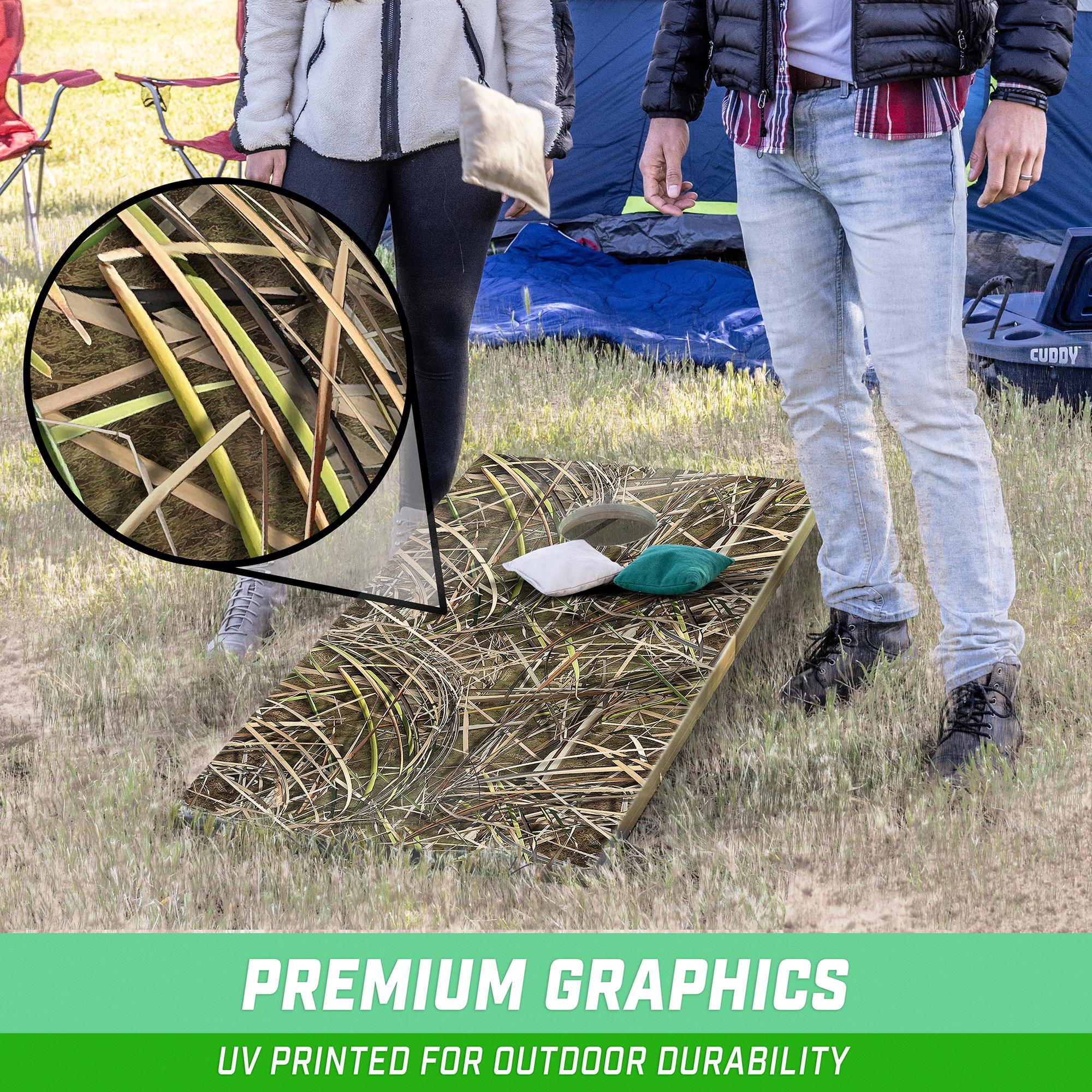 GoSports Tough Toss All Weather Cornhole Outdoor Game - 2 Regulation Size Boards, 8 Bean Bags, and Carry Case - Reed Camo