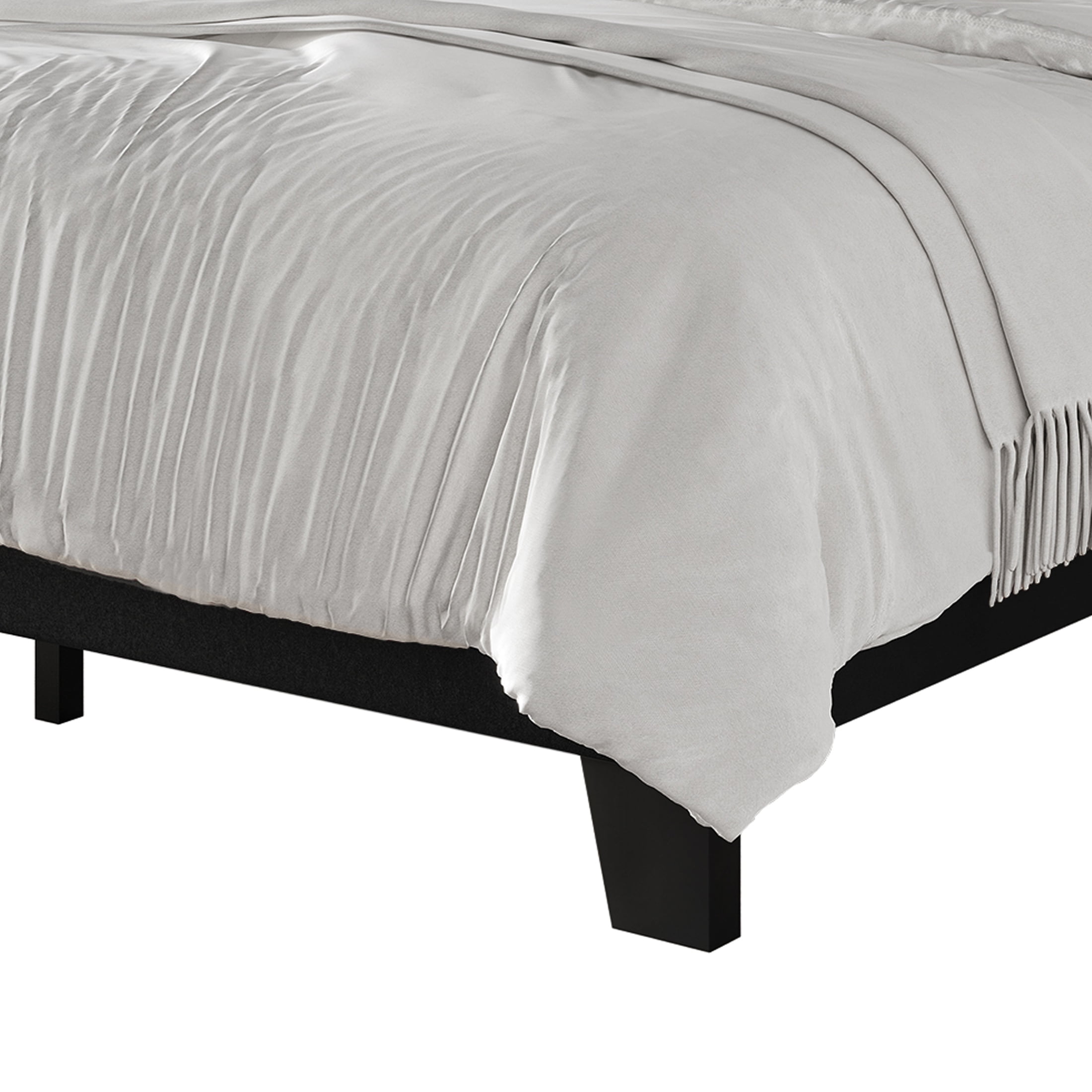 Castle Place Contemporary Corduroy Pleated Velvet Upholstered Queen Platform Bed, Black