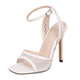 thumbnail image 7 of Womens Stiletto Heels Square Open Toe Ankle Strap Mesh Sandals 2026 Summer Fashion Heeled Dress Shoes White Size 7, 7 of 7