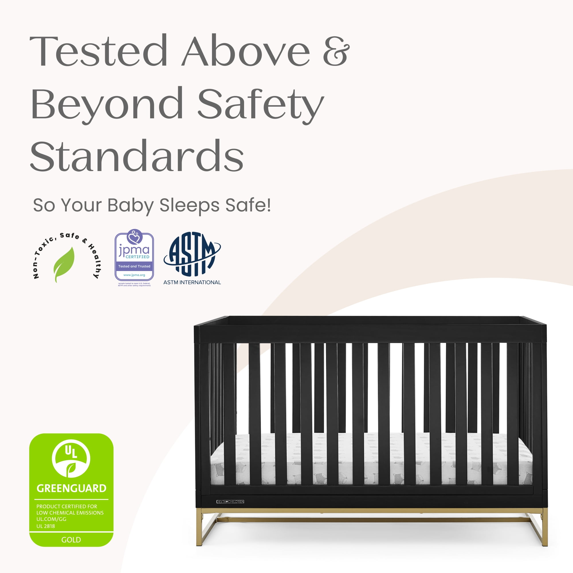 Delta Children Jade 4-in-1 Convertible Baby Crib - Greenguard Gold Certified, Ebony/Bronze