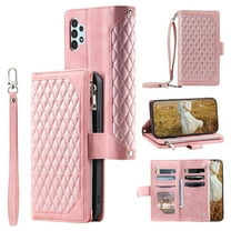 Feishell Crossbody Wallet Phone Case for For Samsung Galaxy A13 4G,Luxury PU Leather Magnetic Zipper Pocket Card Slots Shockproof Flip Stand Protective Cover with Hand Strap & Shoulder Strap,Rosegold