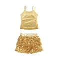 thumbnail image 4 of DPOIS Kids Girls Shiny Metallic Camisole Tank Top with Seuqins Skirted Shorts Gold 8, 4 of 5