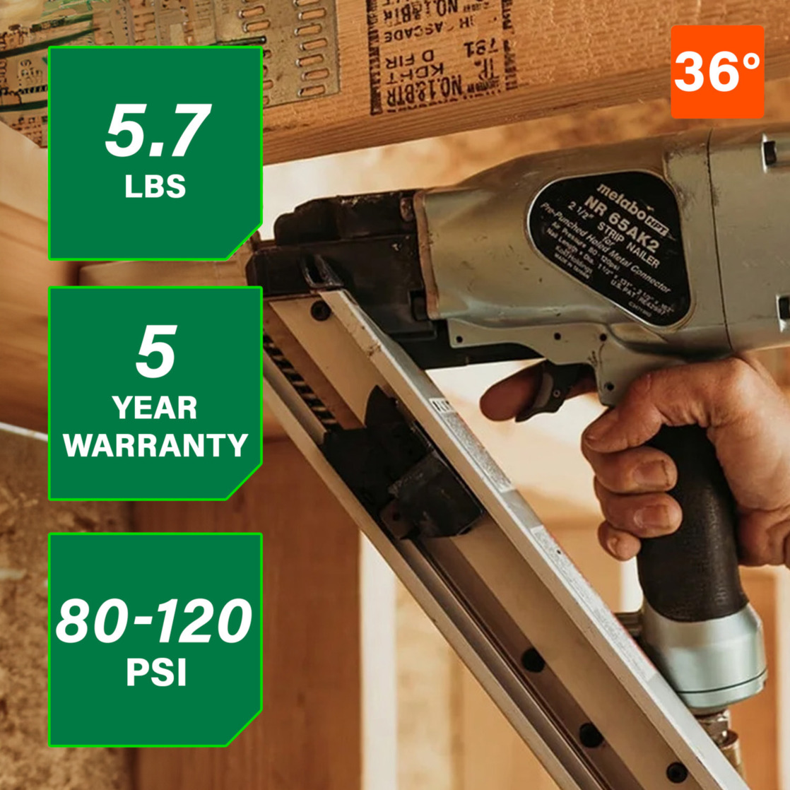 Metabo HPT Pneumatic Metal Connector Nailer, NR65AK2S