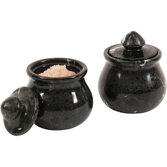 Radicaln Black Marble Salt Cellar Set of 2 – 3.5" Containers with Lids for Salt and Pepper – Dual Stone Spice Jars for Kitchen or Tabletop Storage