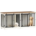 thumbnail image 3 of Hzuaneri 54" Double Dog Crate Furniture, Heavy Duty Dog Kennel for 2 Dogs, Decorative Pet Cage with Divider, Barn Door, White Brown, 3 of 10