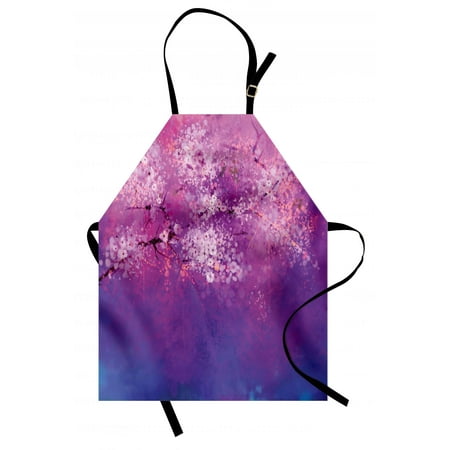 Painted Cherry Blossoms Flower Apron Asian Japanese Cherry Blossom with Hazy Romantic Paint Eastern Oriental Art, Unisex Kitchen Bib Apron with Adjustable Neck for Cooking Baking Gardening, Fuchsia Purple, by Ambesonne ()