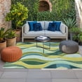 thumbnail image 2 of Teal Green Ombre Outdoor Rug for Patio/Deck/Porch, Non-Slip Large Area Rug 5 x 7 Ft, Modern Abstract Moire Wave Striped Indoor Outdoor Rugs Washable Area Rugs, Reversible Camping Rug Carpet Runner, 2 of 8