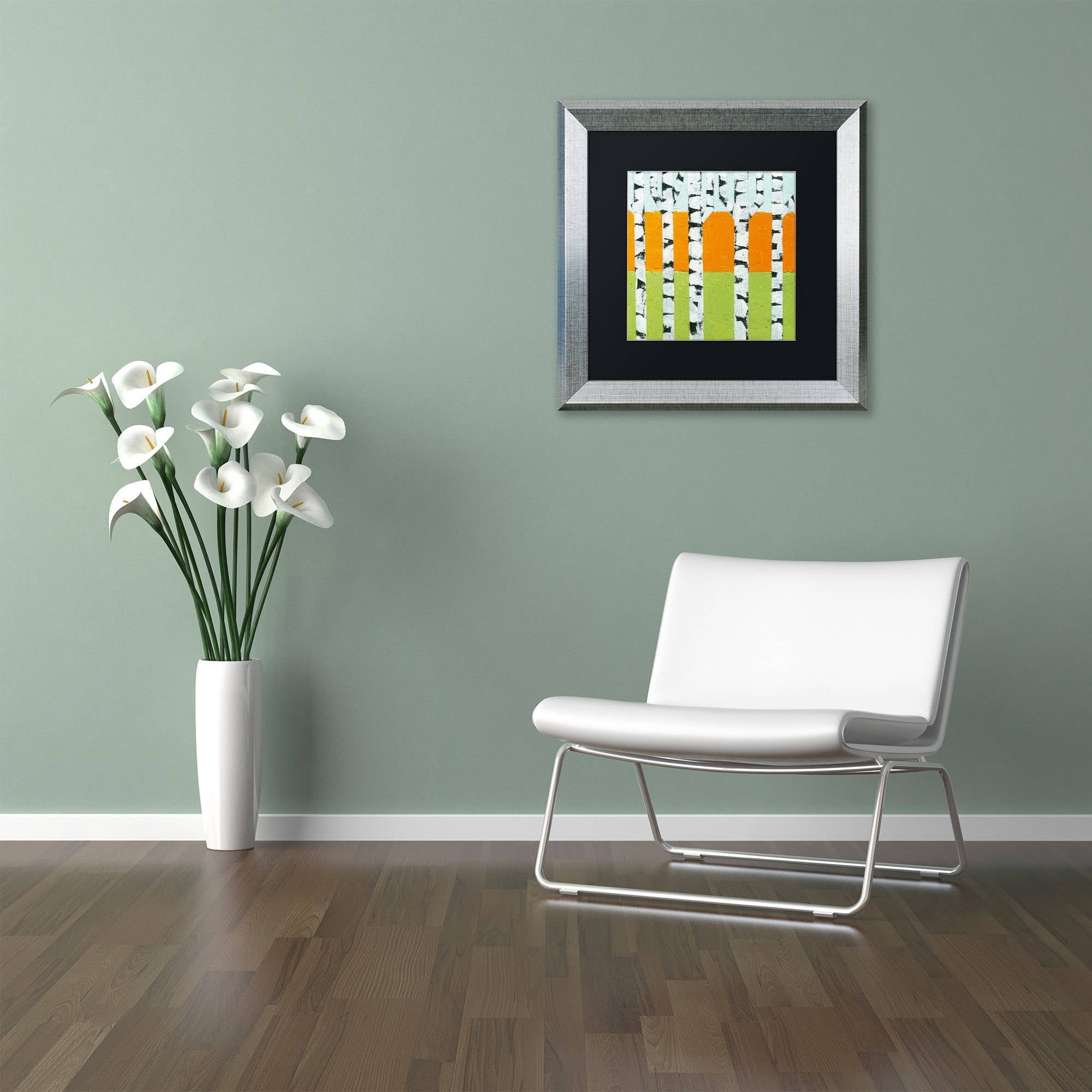 Trademark Fine Art "Seasonal Birches - Spring" Canvas Art by Michelle Calkins, Black Matte, Silver Frame