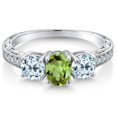 thumbnail image 3 of Gem Stone King 1.92 Ct Oval Green Peridot Sky Blue Topaz 925 Sterling Silver Ring (Size 5), 3 of 6