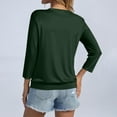 thumbnail image 4 of 3/4 Length Sleeve Womens Tops Summer V Neck Loose Fit Shirts Casual Banded Bottom Blouses Dark Green L, 4 of 4