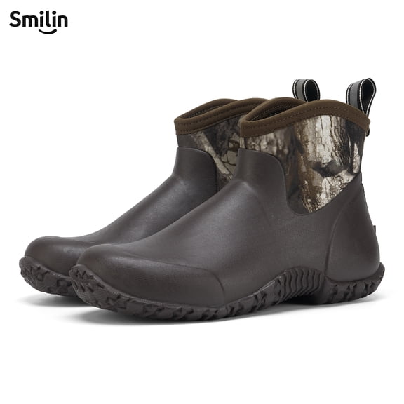 Men's Waterproof Ankle Rain Boots, Slip-Resistant Rubber Garden Shoes, Rubber Neoprene Finish Mud Boots, Camo, Size 10