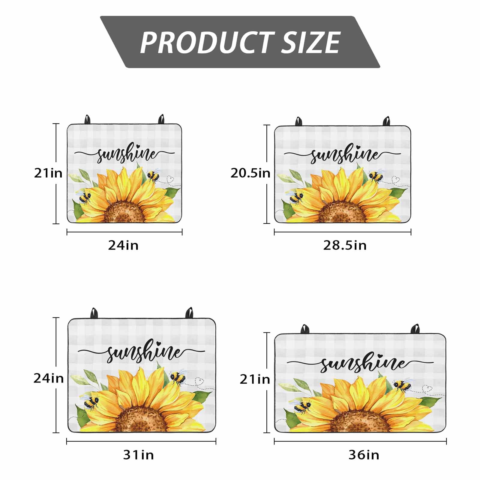 Sunflowers Bees Stove Top Cover for Electric Stove, Heat-proof & Non Slip Glass Top Stove Cover Protector, Grey Check Sunshine Watercolor Floral Kitchen Flat Cooktop Rubber Mat 24x21 Inches