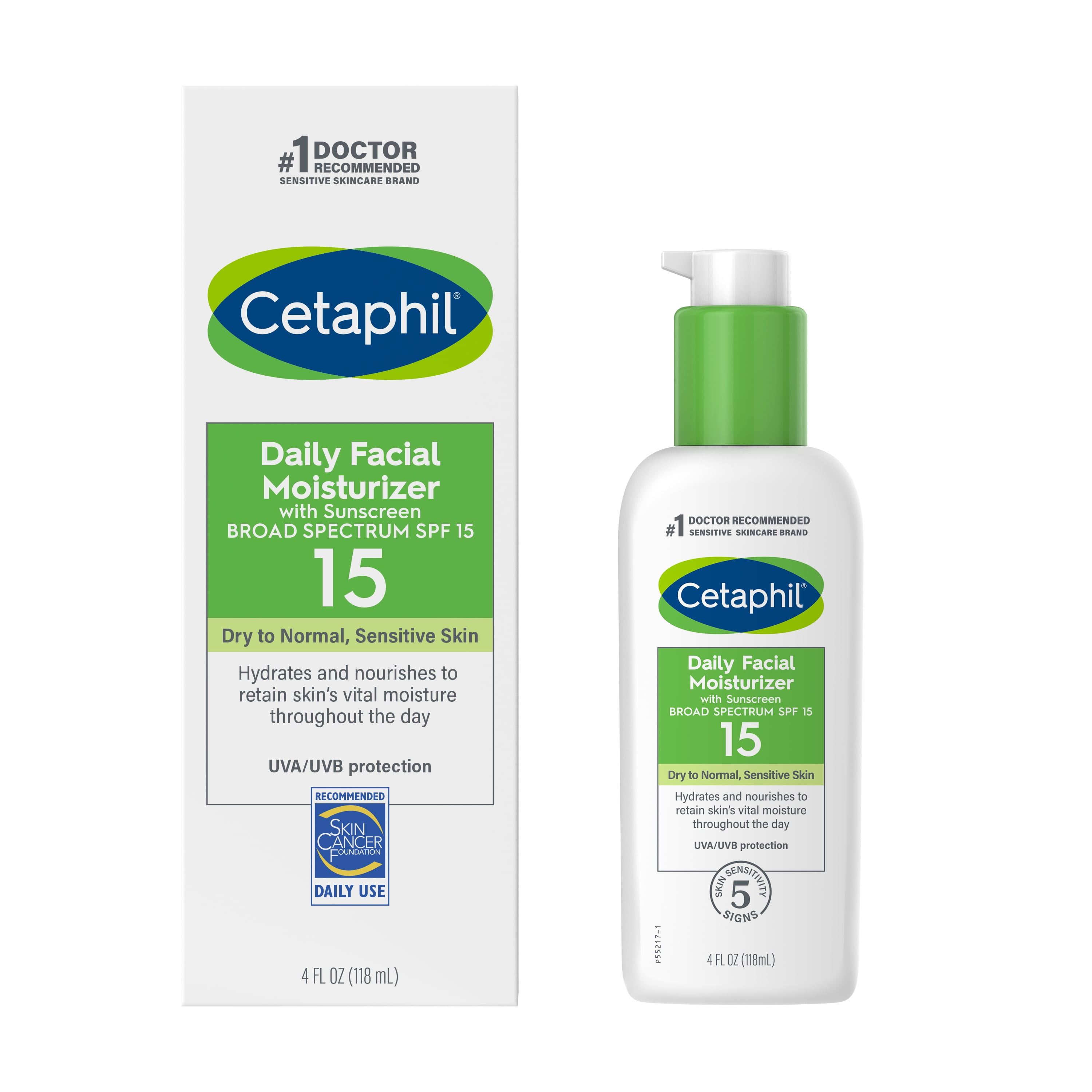 Cetaphil Daily Facial Moisturizer With Sunscreen, Fragrance Free, Broad Spectrum SPF 15, 4 fl oz