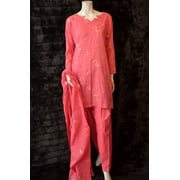 Cotton Embossed Embroidered Pakistani Indian Shalwar Kameez S - M Coral Pink New