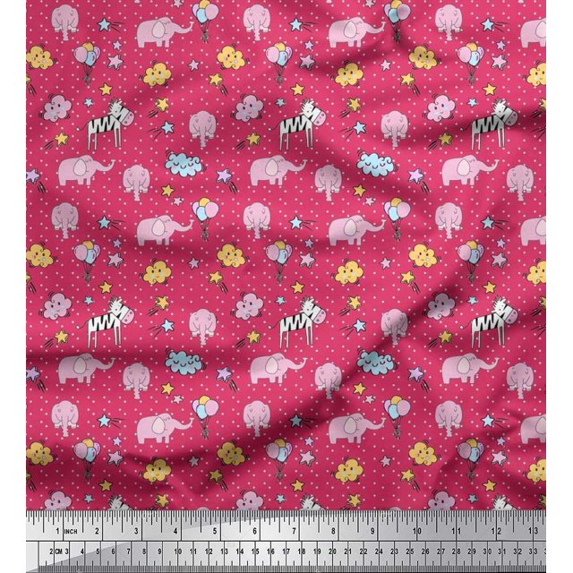 Soimoi Velvet Fabric Cloud,Star & Cute Elephant Kids Printed Craft Fabric by The Yard 58 Inch Wide