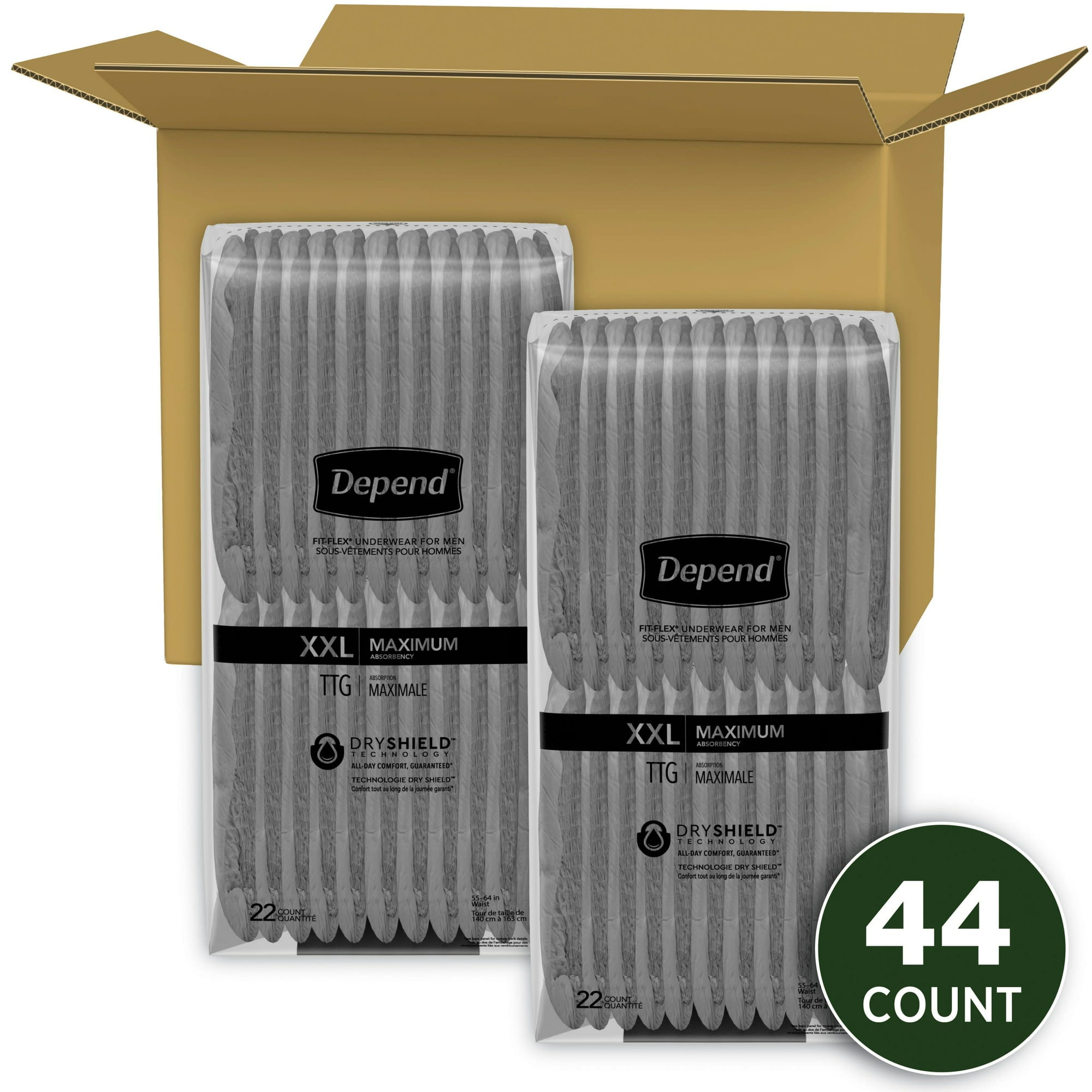 Depend Fit-Flex Adult Incontinence Underwear for Men, XXL Size, Grey, 44 Count (2 Packs of 22)