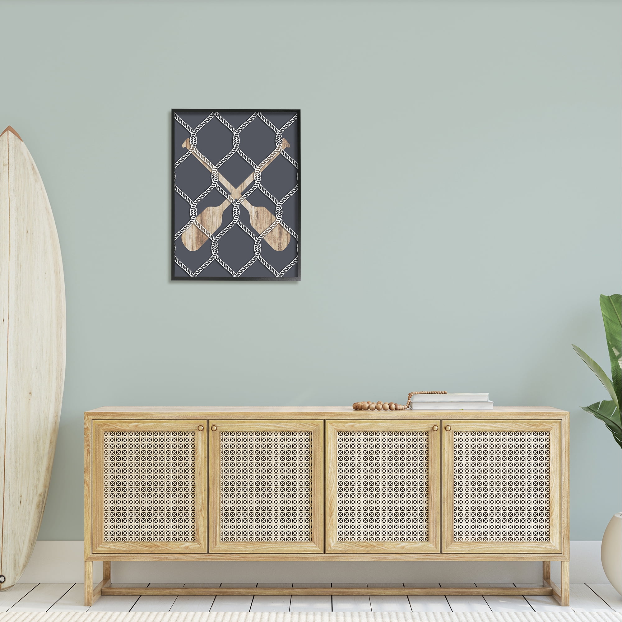 Stupell Nautical Oars Coastal Rope Pattern Landscape Painting Black Framed Art Print Wall Art