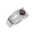 thumbnail image 3 of RYLOS Men's Rings 14K White Gold Designer Starburst 7MM Round Gemstone & Diamond Ring Smoky Quartz June Birthstone Rings Size 8, 3 of 7